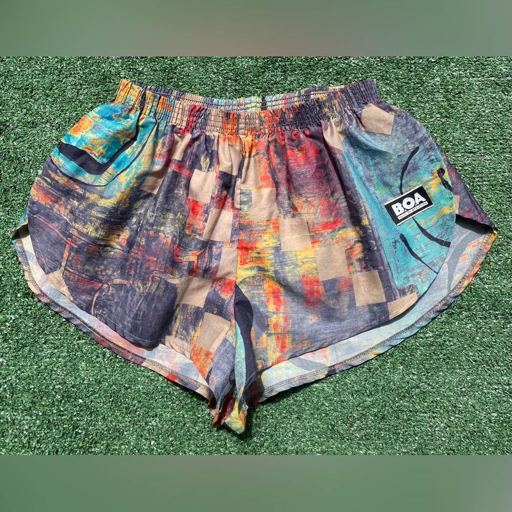 VTG 90’s B.O.A Colorful Abstract Pattern Run Sprinter Short Shorts Men’s Small